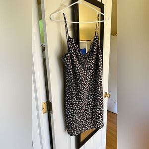 tank dress crepe material, lined, black floral